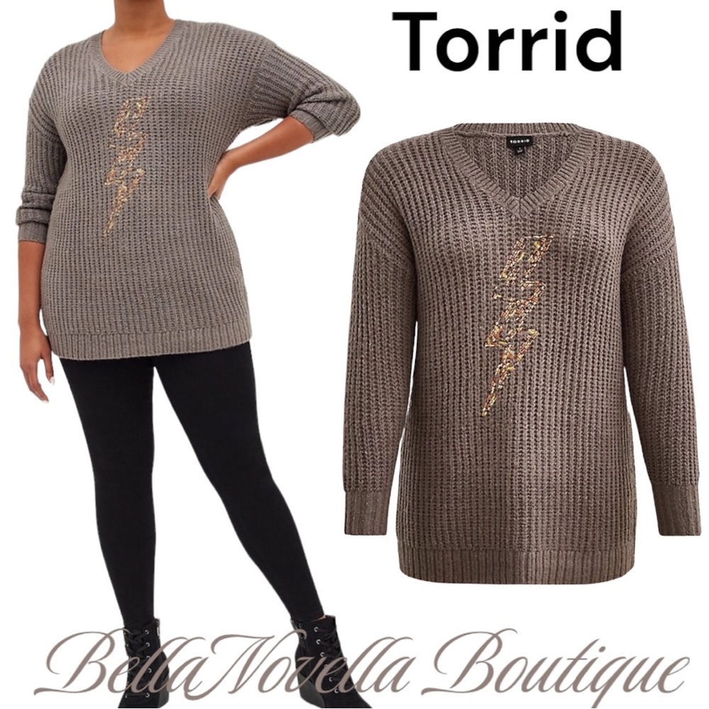 Torrid Chunky Lightening Bolt Tunic Sweater Gray